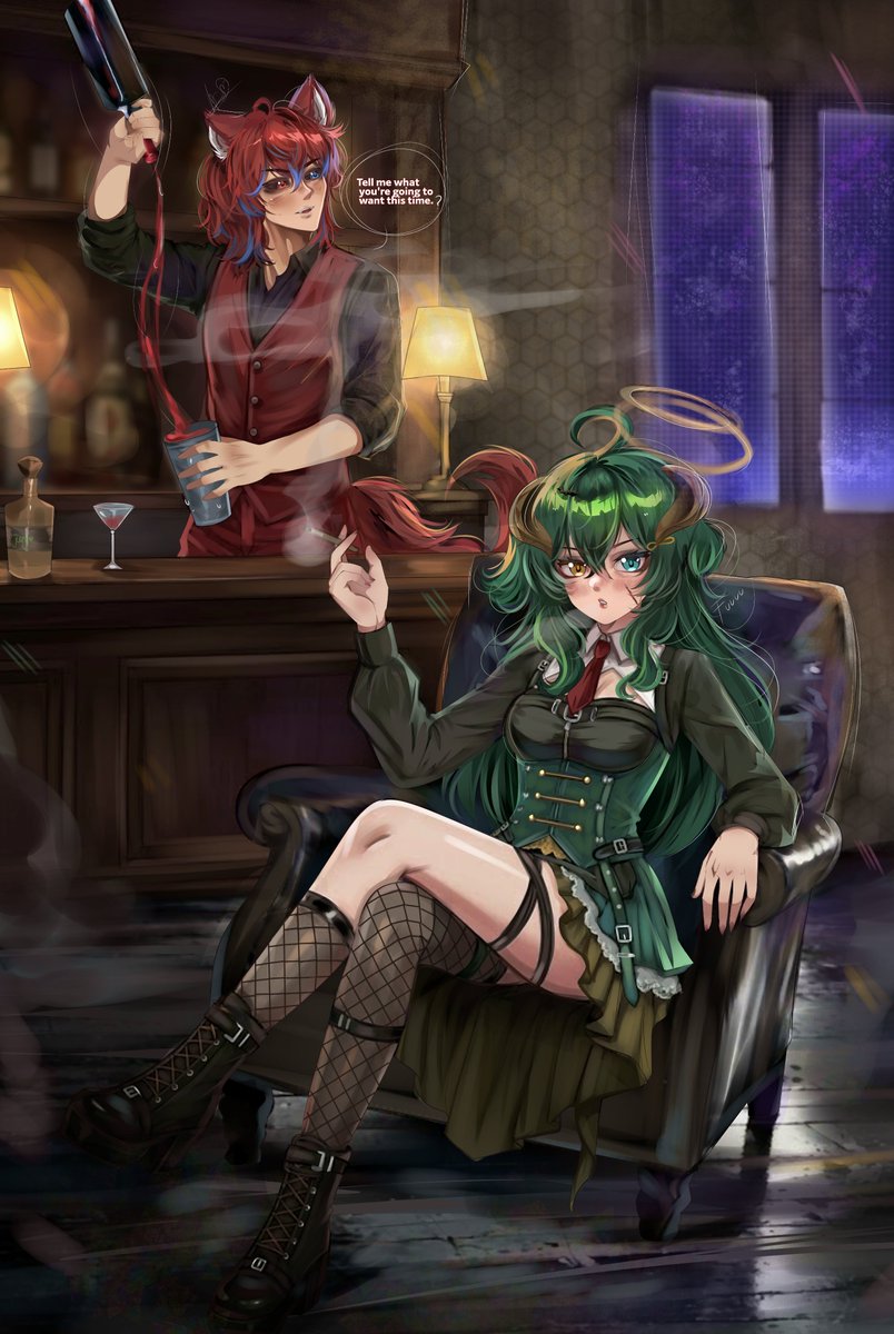 Dius_luciel's tweet photo. Sometimes the boss just wants to relax with a good drink, isn't that right @YamikoReiVT, despite what most will say.

🎨 @SammDiana1 https://t.co/dRrIu9sOyp