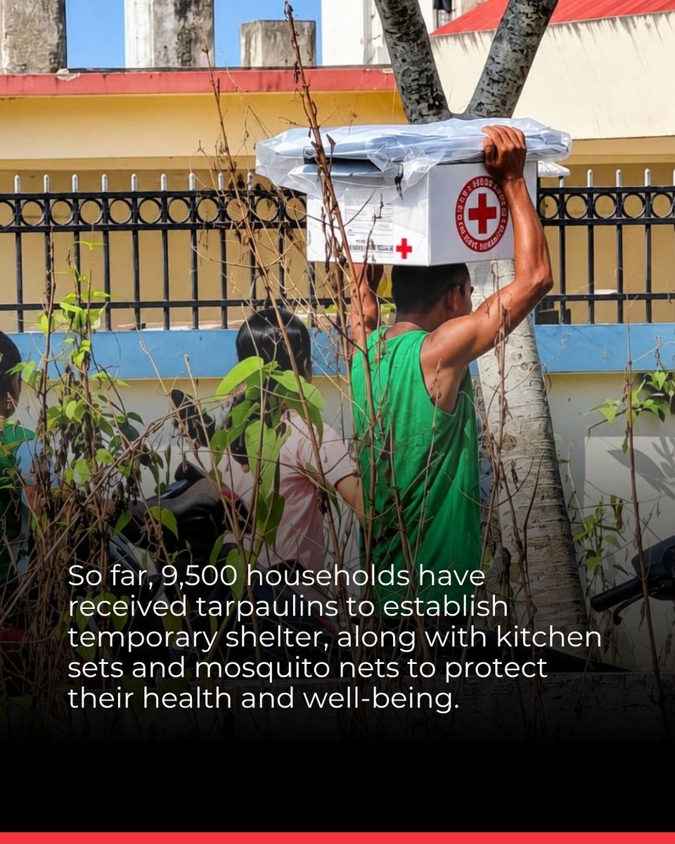 ifrc's tweet photo. When floods swept through Assam, India, thousands of families saw their homes and belongings damaged by rising waters.

With support from the @IFRC_DREF, the Indian Red Cross Society is helping families restore a sense of safety and stability. So far, 9,500 households across Jorhat, Sivasagar and Charaideo have received tarpaulins for temporary shelter, kitchen sets and mosquito nets.