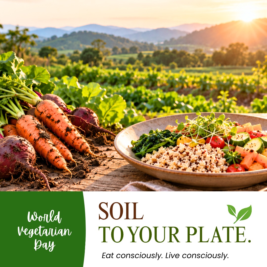 SSIAST's tweet photo. Every meal tells a story of soil, seasons, and a farmer’s care. 🌱

This World Vegetarian Day, let’s value our food, waste nothing, and respect our farmers &amp; Earth. 🌍🙏

Anna Datta Sukhi Bhava!

#SSIAST #NaturalFarming #WorldVegetarianDay https://t.co/jjqkvz15o2