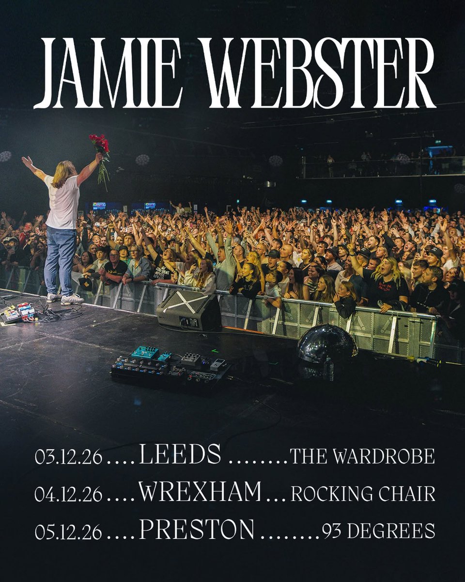 stereoboard's tweet photo. NEW // With a chart-topping album now under his belt and a string of huge shows, 2026 has been a hell of a year for @JamieWebster94 – and to wrap things up, he'll play three intimate UK shows in December.

Tickets go on sale 10am Friday 👉  https://t.co/jE8imBALwx https://t.co/zqqqSFDLZi