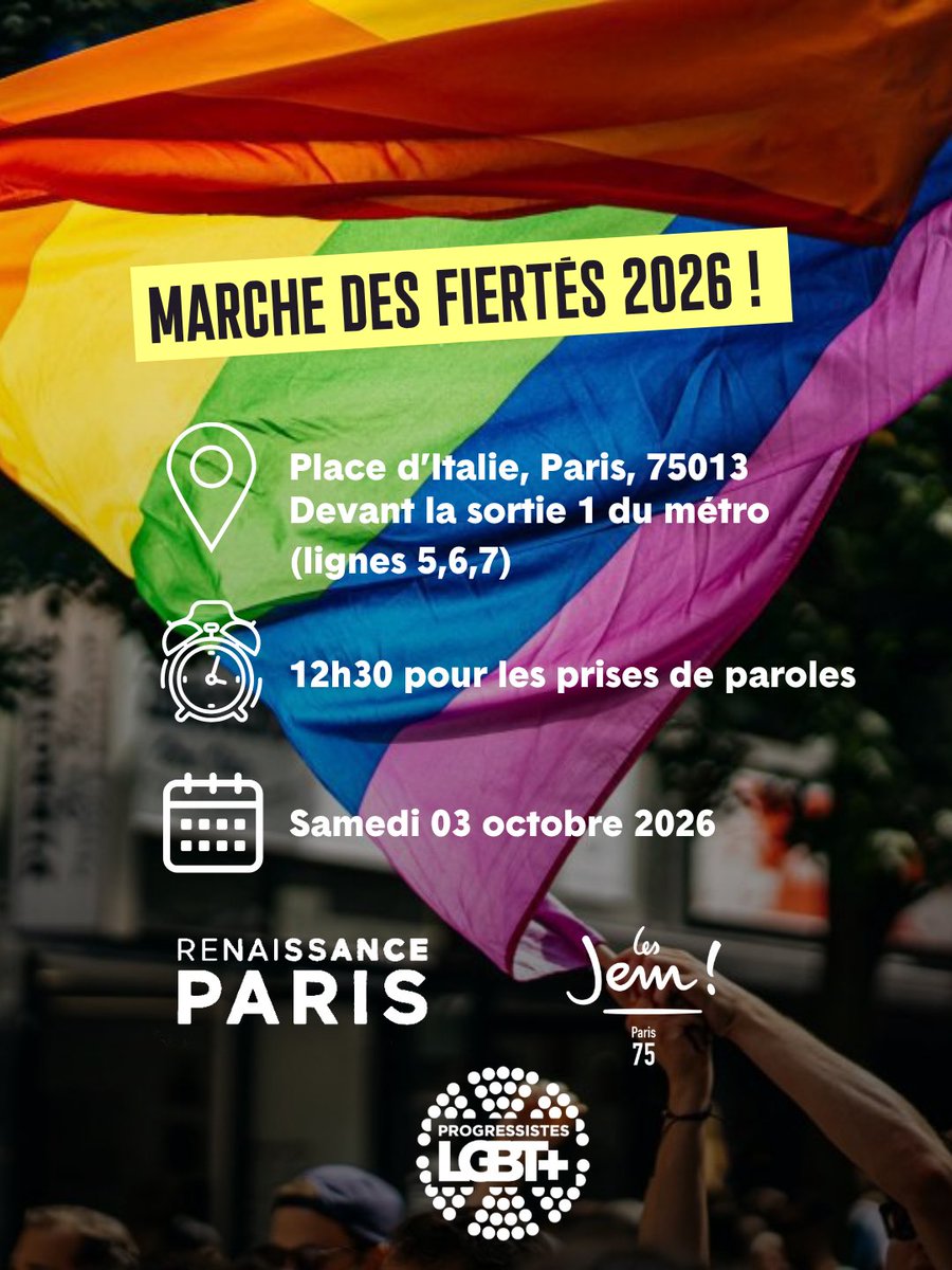 renaissance__75's tweet photo. 🌈 Ce samedi 3 octobre, avec @renaissance__75 nous serons à la Marche des Fiertés avec les @ProgressistLGBT et @lesjem75 !

Pour célébrer la Pride et affirmer notre soutien à toutes les personnes #LGBTQIA+ persécutées à travers le monde. 🏳️‍🌈🏳️‍⚧️✊ https://t.co/AdbBTIwv2Y