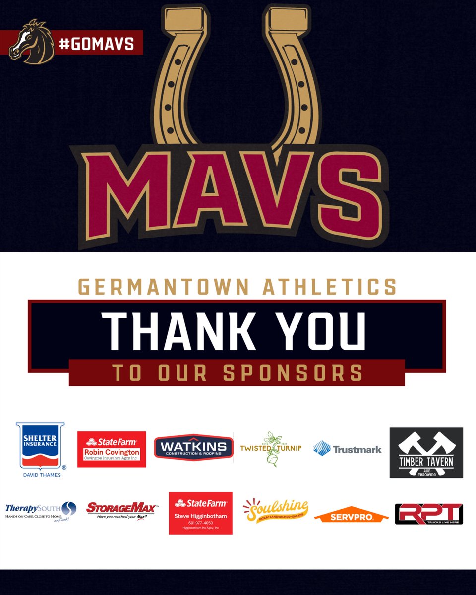 GHSMavericks's tweet photo. Each week, Germantown Athletics would like to recognize some of our sponsors. Thank you for pouring into our Maverick athletes and community! We appreciate you!
#gomavs #welcometotheranch https://t.co/YcuNZ0bRbo