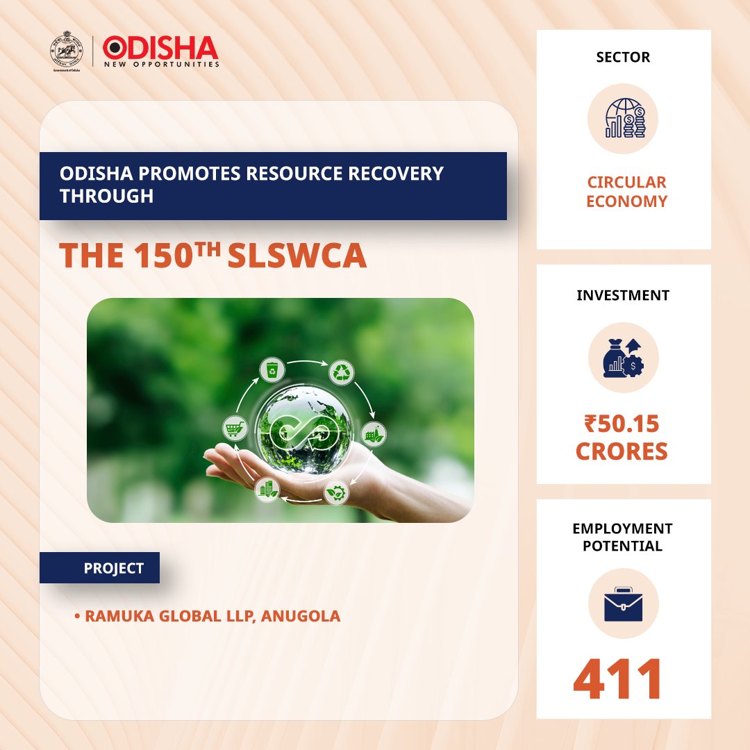 InvestInOdisha's tweet photo. Odisha is turning sustainability into opportunity with fresh approvals in the circular economy sector at the 150th SLSWCA, advancing resource efficiency and promoting sustainable industrial growth.
@IND_Odisha 
#InvestInOdisha #InvestInFuture #SamrudhOdisha https://t.co/18MFKdIWPu