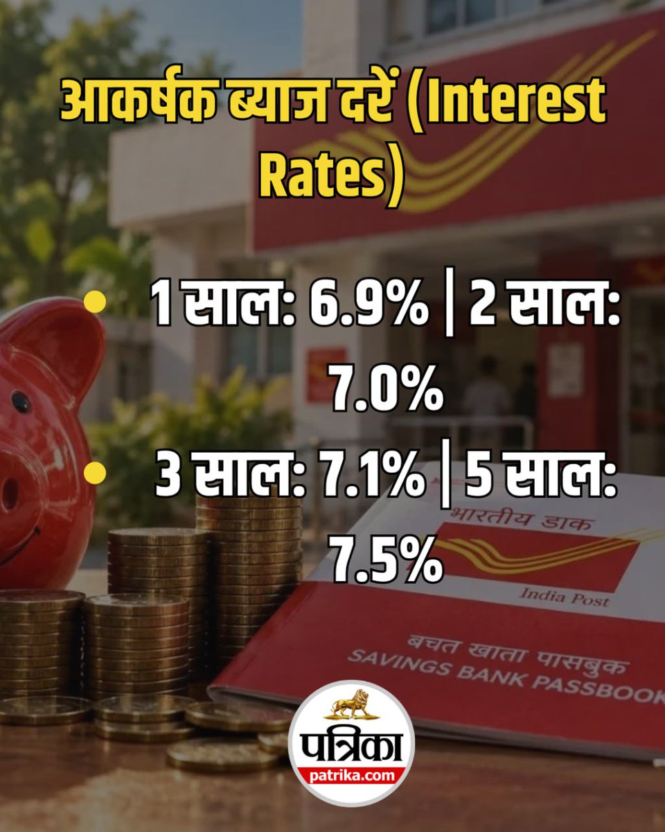 PatrikaUP's tweet photo. सुरक्षित निवेश और बेहतर रिटर्न की तलाश करने वालों के लिए यह एक बेहतरीन विकल्प हो सकता है! 📈✨

#PostOfficeTD #TimeDeposit #InvestmentTips #SavingsScheme #FinancialLiteracy #PersonalFinance #FixedDeposit #WealthBuilding #FinanceGoals #IndiaInvestments https://t.co/O5ZdxuERxW