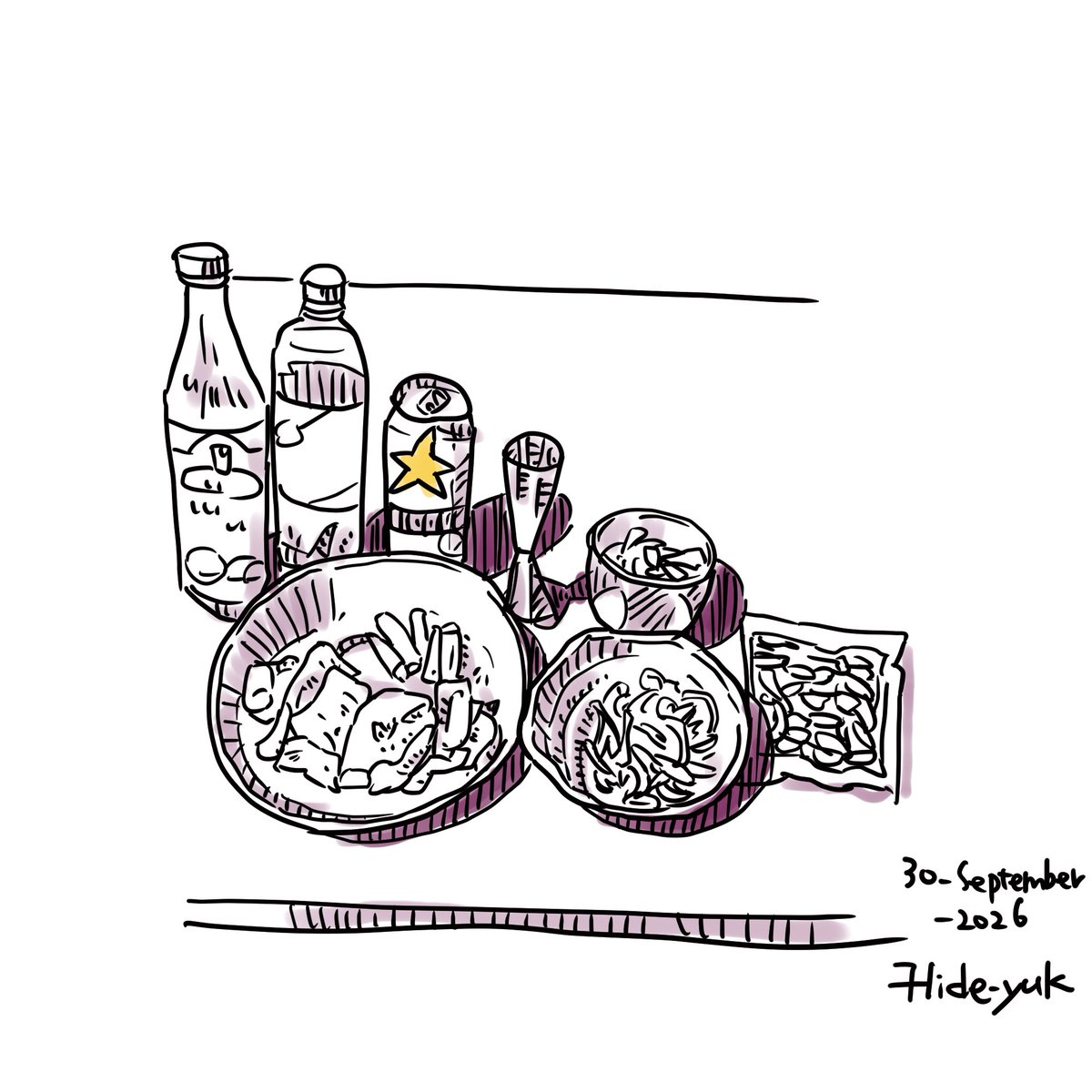 hidebosan's tweet photo. latihan. makan malam pada hari ini. 今日の夕食。 #sketsapen #pensketch  #sketch #clipstudio #makanan https://t.co/HuHnrFNcDQ