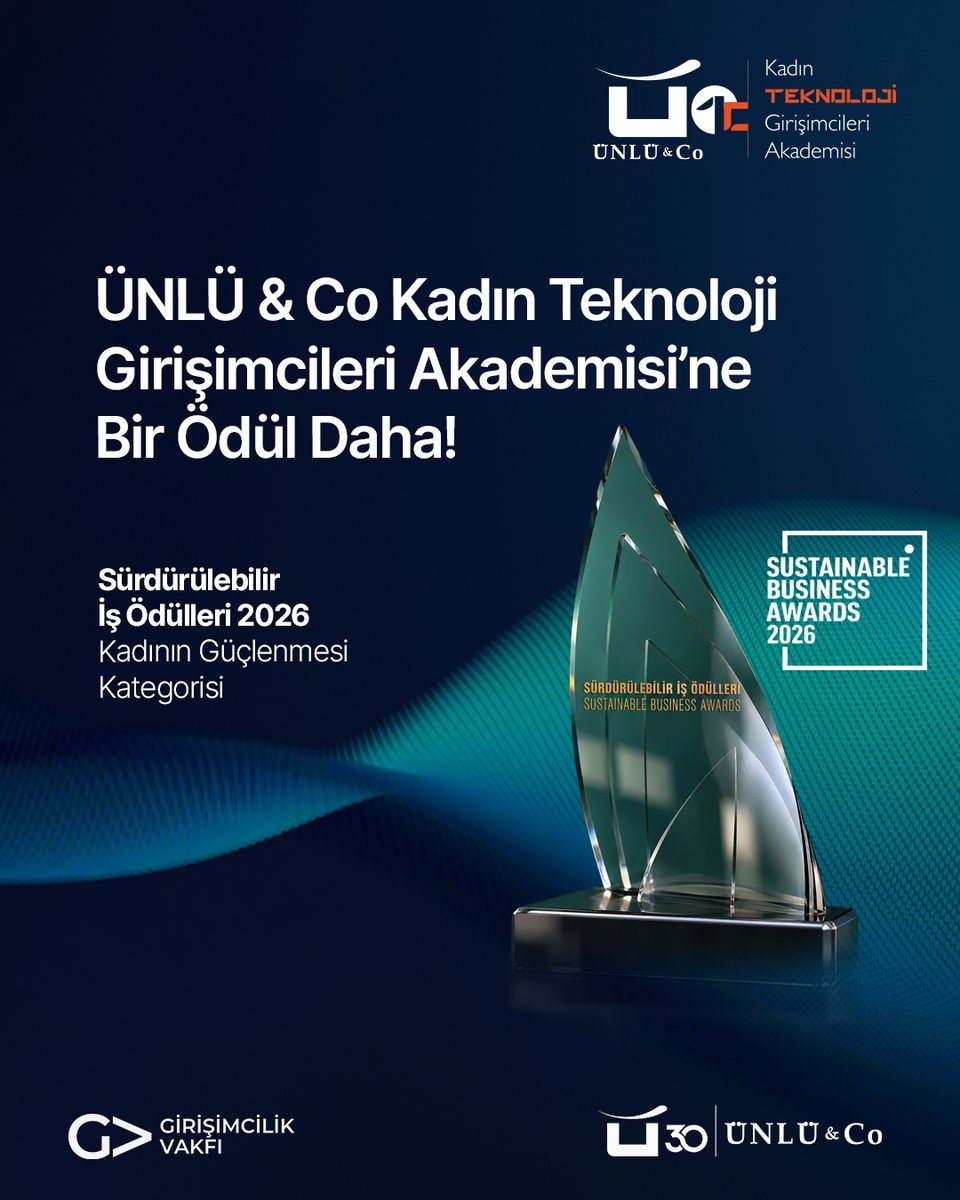 unluco's tweet photo. ÜNLÜ & Co Kadın Teknoloji Girişimcileri Akademisi’ne bir ödül daha! 🏆

Sürdürülebilirlik Akademisi tarafından düzenlenen Sürdürülebilir İş Ödülleri 2026 kapsamında, ÜNLÜ & Co Kadın Teknoloji Girişimcileri Akademisi ile “Kadının Güçlenmesi” kategorisinde ödüle layık görüldük.

10 yıldır kadın girişimcilerin bilgiye, mentorluk ağlarına, yatırımcılara ve finansmana erişimini güçlendirmek amacıyla sürdürdüğümüz çalışmaların böyle anlamlı bir ödülle takdir edilmesinden mutluluk duyuyoruz.

Kadın teknoloji girişimcilerinin fikirlerini sürdürülebilir ve ölçeklenebilir girişimlere dönüştürmelerini desteklemeye devam edeceğiz.

#SürdürülebilirlikAkademisi
#surdurulebilirisodulleri2026 #donusumbirliktemumkun #ÜNLÜCo #KTGA #KTGA10Yıl #KadınTeknolojiGirişimcileriAkademisi #SürdürülebilirİşÖdülleri #KadınGirişimciliği #Girişimcilik @girvak