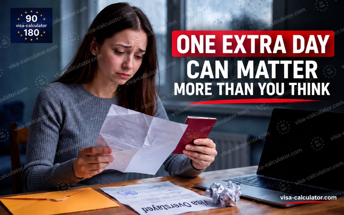 SchengenEES's tweet photo. One extra day in Schengen can matter.

EES is now fully operational, digitally recording entries and exits and helping identify overstays.

Fines, return procedures and entry restrictions can vary by country and circumstances.

Know the rules before you travel.

👉 2026 Overstay Guide:
https://t.co/cTY7HXz9EA

#SchengenOverstay #SchengenCalculator #VisaCalculator #Schengen90Days #SchengenTravel #SchengenTravelPlanner