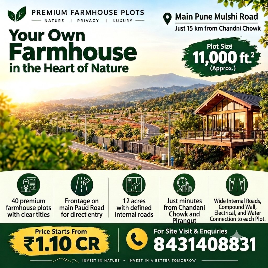 GroundedRealty's tweet photo. #PuneRealEstate #FarmhousePlots #PlotsInPune #MulshiRoad #PaudRoad #ChandaniChowk #PuneProperty #RealEstateInvestment
#LuxuryLiving #FarmhouseLiving #InvestInNature #ClearTitlePlots #NatureRetreat #SecondHome #PropertyForSalePune #GroundedRealty https://t.co/3P3WM9mYqm