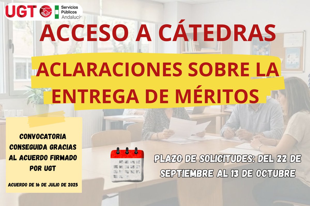 UGTEducaAnd's tweet photo. Convocatoria de acceso al Cuerpo de Catedráticos, aclaraciones a la entrega de méritos. https://t.co/k7AAP7rblw https://t.co/vG1jkHpod6