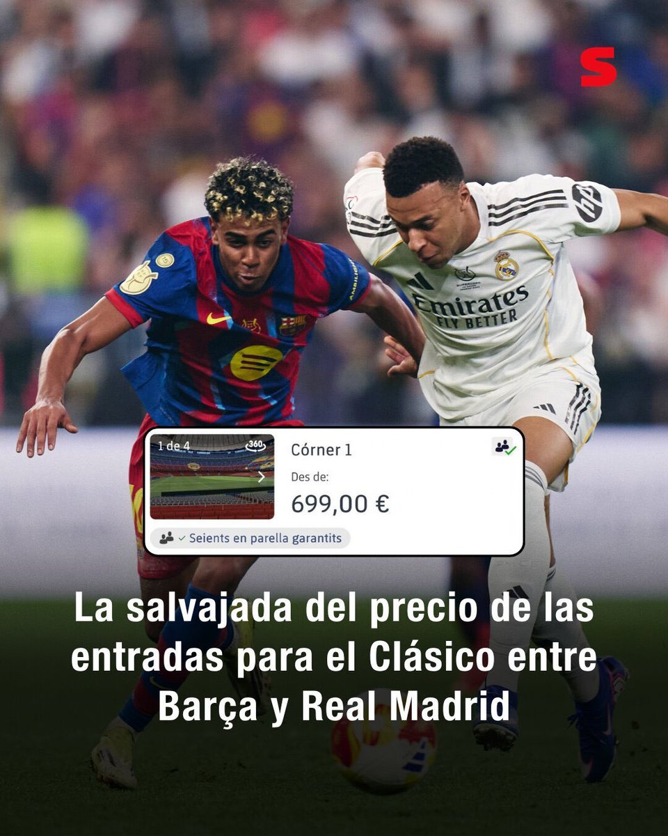 nyzk999's tweet photo. اسعار تذاكر كلاسيكو برشلونة و ريال مدريد في ملعب كامب نو 

اقل سعر في زاوية الملعب في الاعلى 699 يورو

هناك تذاكر في منتصف الملعب ب 1200 يورو

وهناك تذاكر تصل الى 3 و 4 ألف يورو https://t.co/kF0QGQzo2Y