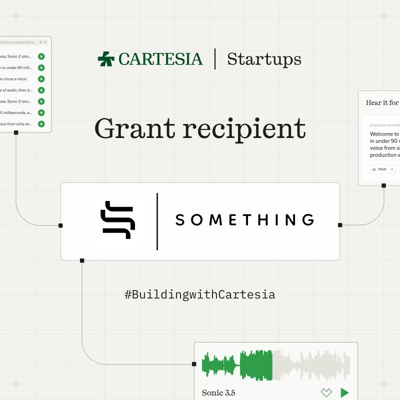 somethingcloude's tweet photo. apparently, something wants to say something👀

we’ve officially joined the Cartesia startups grant program !

we’re bringing real-time voice ai into something, which means we’ve been spending a perfectly reasonable amount of time making computers talk.
pretty exciting to see something find its voice.

more experiments. more building. 
and hopefully fewer 2am conversations with our apps