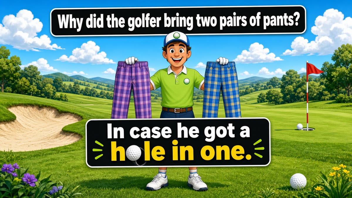 DigitalOxCanada's tweet photo. Why did the golfer bring two pairs of pants? In case he got a hole in one. https://t.co/e1rVTd1ZbC