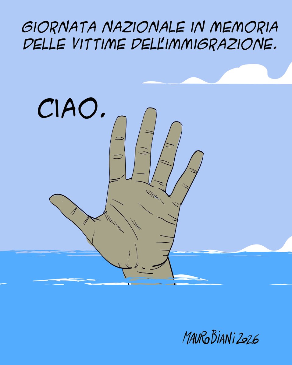 espressonline's tweet photo. "Ciao". Giornata internazionale in memoria delle vittime dell'immigrazione.

L'ultima vignetta di Mauro Biani per L'Espresso https://t.co/0rsgdyoLHh