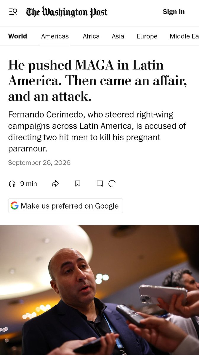 ClauSorucopress's tweet photo. Y aunque dentro del país los medios están dejando de hablar de él, el Washington Post hizo una crónica interesante sobre las mentiras de Fernando Cerimedo.
“Es un mentiroso patológico”, concluyó Hugo Alconada Mon, periodista de investigación del diario argentino La Nación.🧵👇 https://t.co/0119foPJoT