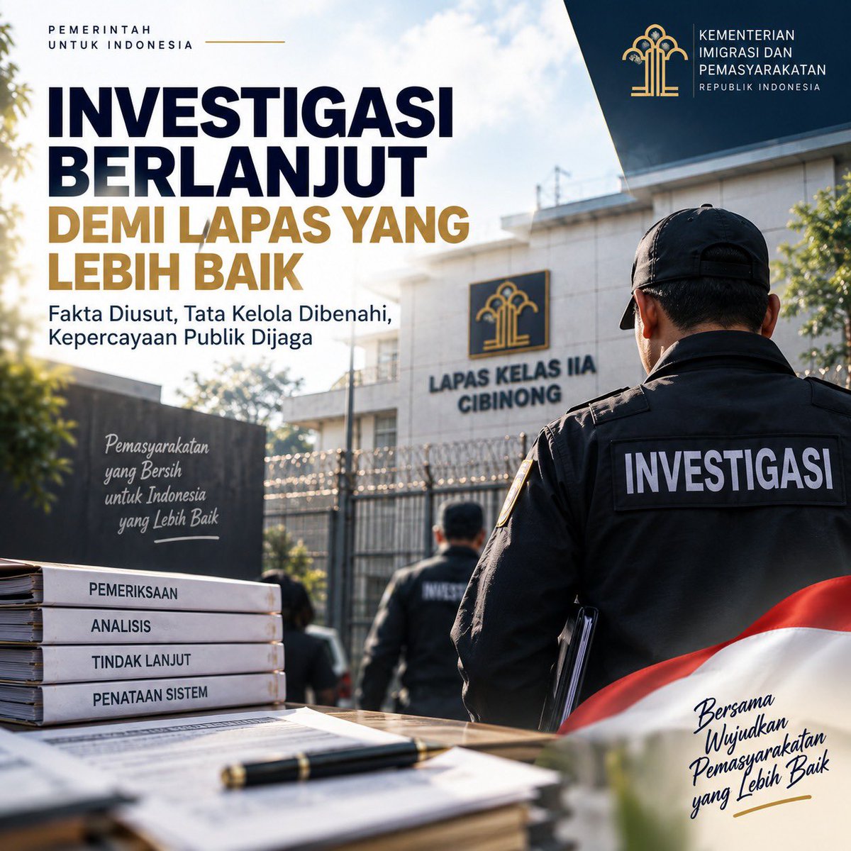 astacitanow's tweet photo. Pemerintah memastikan investigasi Lapas Cibinong terus berjalan secara menyeluruh sebagai bagian dari evaluasi dan pembenahan sistem pemasyarakatan.

#LapasCibinong #Investigasi #Pemerintah #Pemasyarakatan https://t.co/rkaTwhWcwf