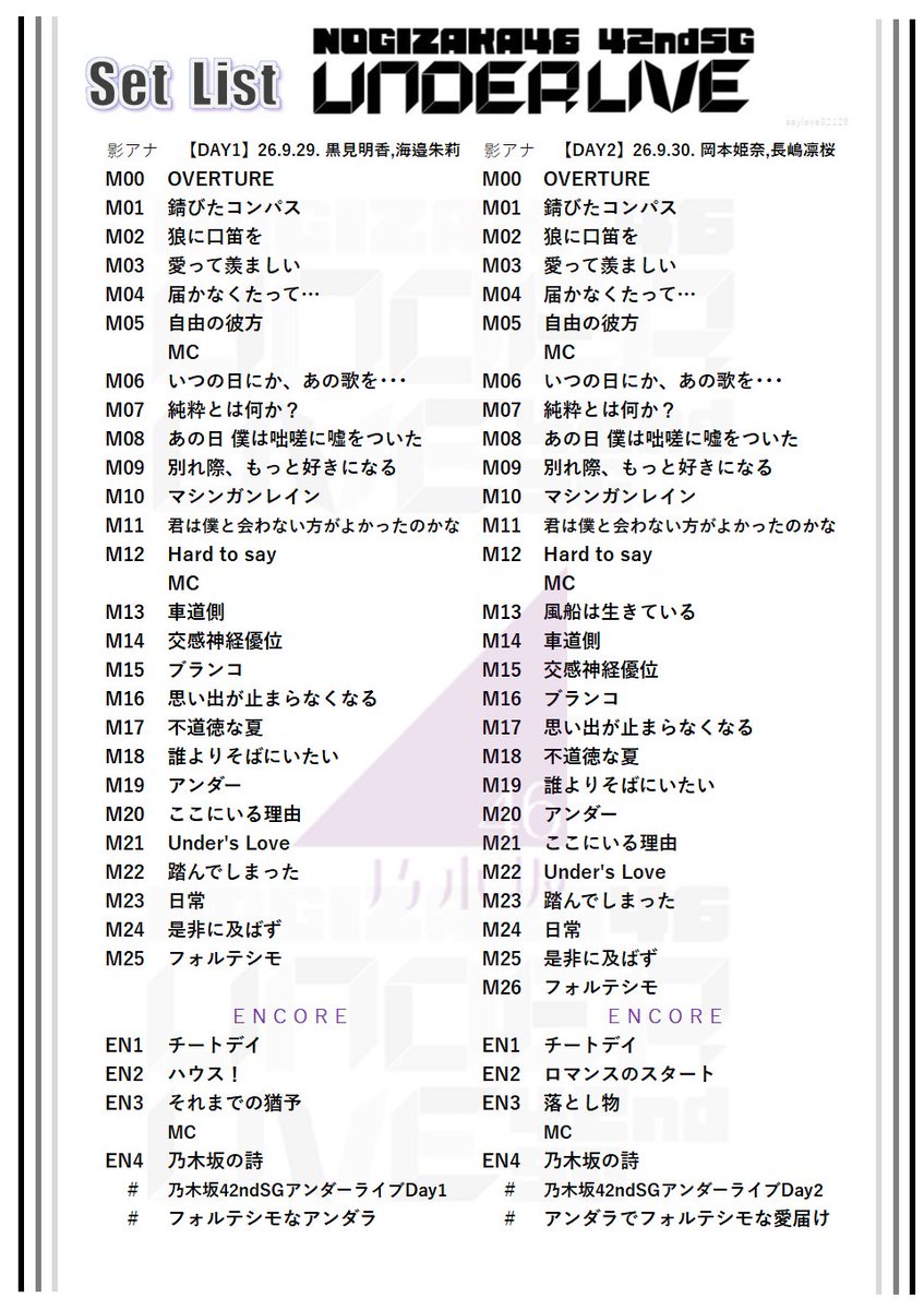 saylove32125's tweet photo. #乃木坂42ndSGアンダーライブDay1
#乃木坂42ndSGアンダーライブDay2
＠ 東京体育館 
セットリスト https://t.co/1HjbwXXvX1