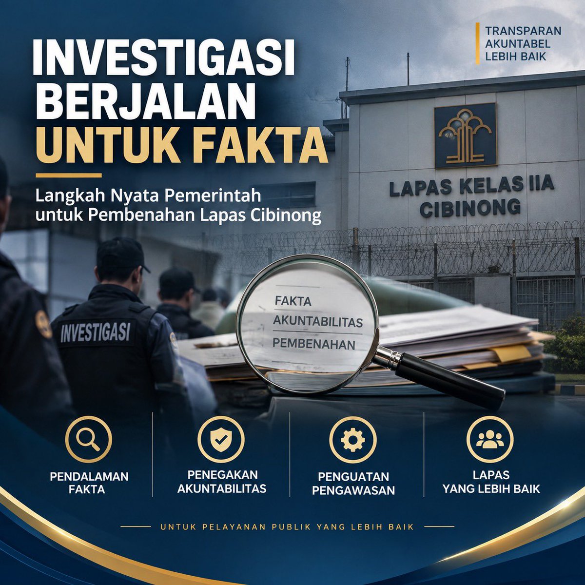 astacitanow's tweet photo. Pemerintah memastikan investigasi Lapas Cibinong terus berjalan secara menyeluruh sebagai bagian dari evaluasi dan pembenahan sistem pemasyarakatan.

#LapasCibinong #Investigasi #Pemerintah #Pemasyarakatan https://t.co/OpFuG2snHS