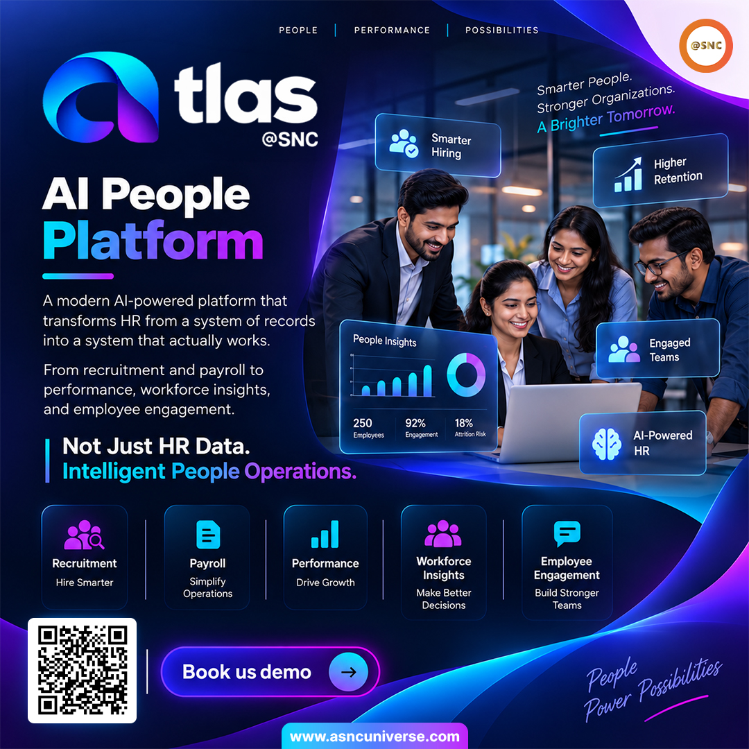 SNCoffice's tweet photo. 🚀 Introducing Atlas — our third AI-powered product. 🤖
An intelligent AI People Platform connecting Recruitment, Payroll, Performance & Employee Engagement in one place.
Not Just HR Data. Intelligent People Operations.
#Atlas #AtlasSNC #AIinHR #HRTech #PeoplePlatform #SNC https://t.co/FyRWbuO4um