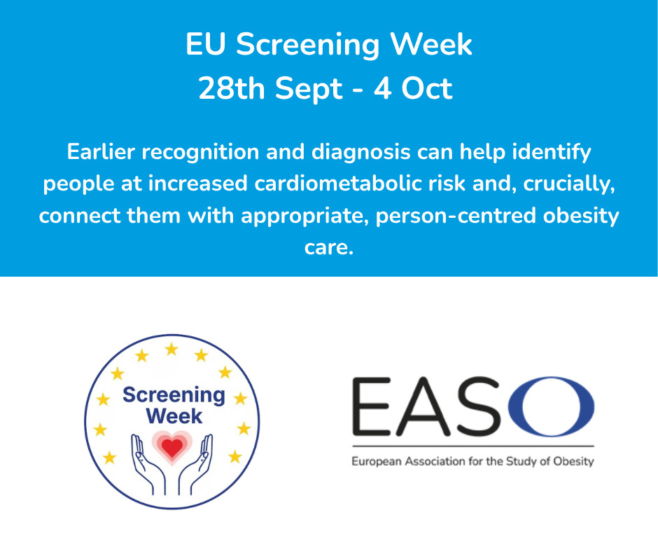 EASOobesity's tweet photo. #EUScreeningWeek is an important opportunity to put obesity firmly within Europe’s prevention and screening agenda. Earlier recognition can help identify people at increased cardiometabolic risk and connect them with appropriate, person-centred obesity care. https://t.co/FNmBFXthFK