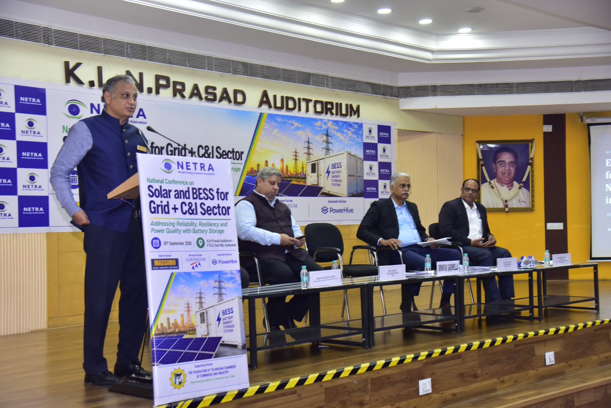 FTCCI's tweet photo. Sri Srinivas Garimella, Senior Vice President, @FTCCI, attended the Inaugural Session of National Conference on Solar &amp; BESS for Grid + C&amp;I Sector as a Guest of Honour and addressed the gathering on 30th September 2026 at Hyderabad.

#SolarEnergy #BatteryEnergyStorage #Renewable https://t.co/PBiIa6D2yW