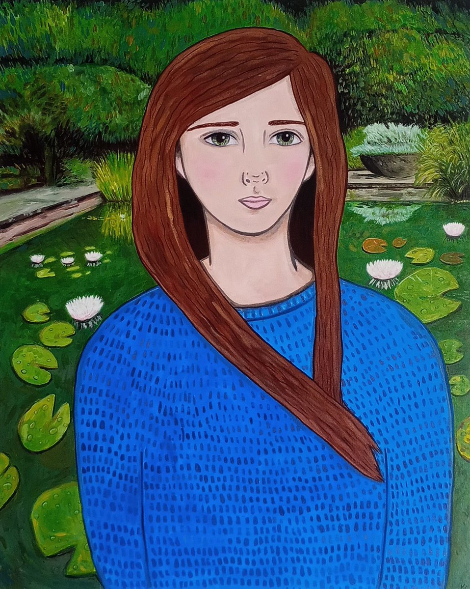 KittyCooperArt's tweet photo. Original now on https://t.co/GFochv5TS0 :) #portraitart #naiveart #illustration‌‌ #illustrationart #portraitpainting #woman #imagined #surreal #surrealportrait #lilypond #landscape #originalart #christmasgift #artgift https://t.co/VWG5CXtikC