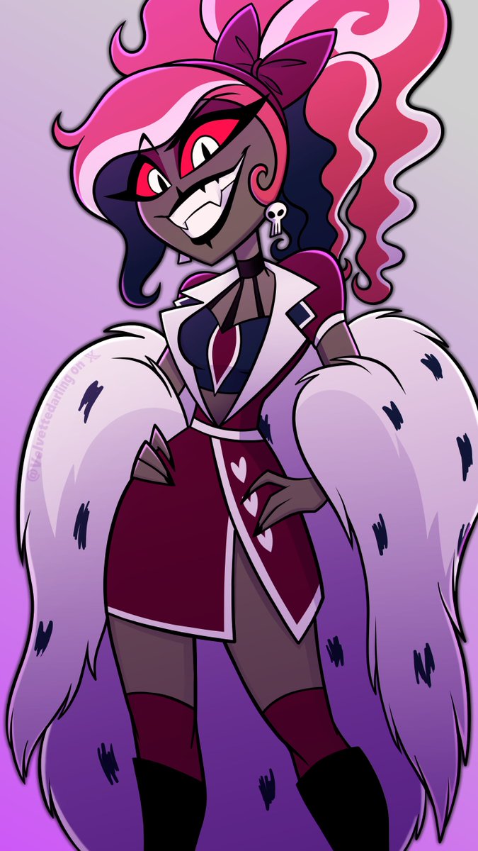 Velvettedarling's tweet photo. I just had to draw this outfit for her, she looks so good there!! Definitely it's something I'd love to see in the show😭 Good job on the designs oomf!

#HazbinHotel #HazbinHotelVelvette #Velvette https://t.co/SkMAX2f0A3