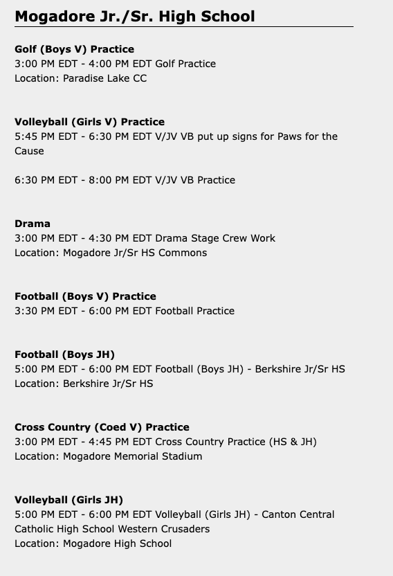 MogAthCats's tweet photo. Mogadore athletic schedule for Wednesday, 9-30-26. #MogadoreWildcatFamily https://t.co/4Kt2TpghDW
