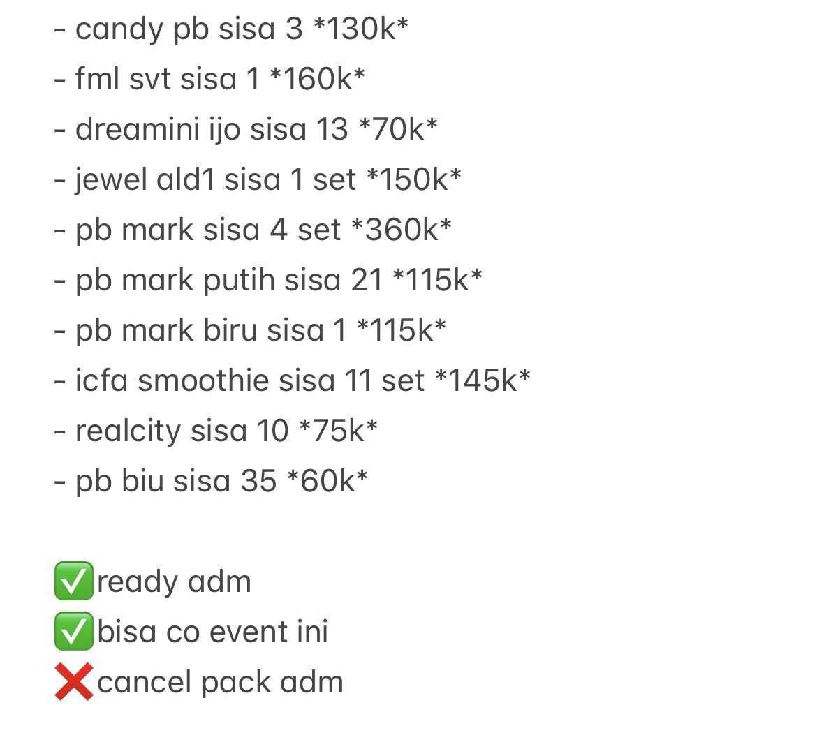 ptrmlyy's tweet photo. wts || want to sale album ready ina

💸 harga digambar

link go1 :
https://t.co/M9GFnFbYP5

link go2 :
https://t.co/pcrqIBcujB

✅ready adm
✅bisa co event ini
✅open reseller
❌cancel pack adm

tag. wts wtt wtb wta album ready ina nct straykids enhypen seventeen wayv aespa riize https://t.co/l83n9G1H0q