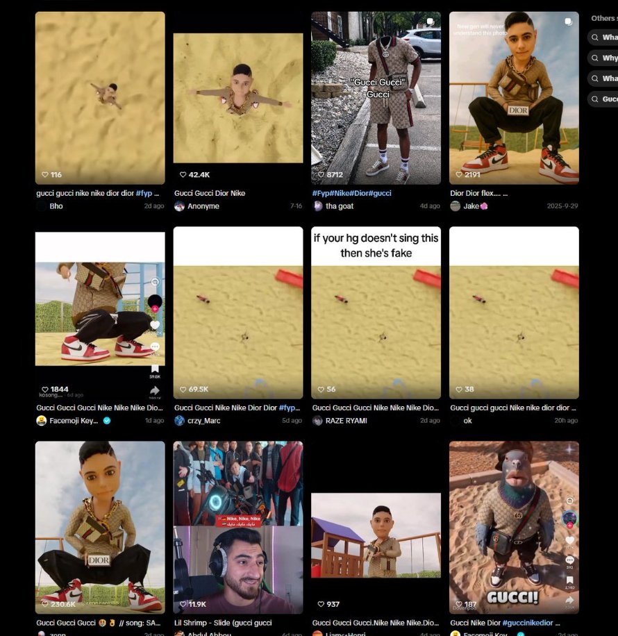 czs_fortune's tweet photo. FOUND THE NEXT GUCCI MORTY AND A VIRAL TREND HAS BEGUN

This BRAINROT video of the kid saying "Gucci gucci gucci nike nike nike dior dior" is going mega viral rn on TikTok.

It has literally created a huge trend and some of these videos are mega viral.

https://t.co/6Ukrr1qSfS (12M VIEWS)

https://t.co/t6CVUVETyZ (1M VIEWS)

https://t.co/QVs5Khn85G (1.5M VIEWS)