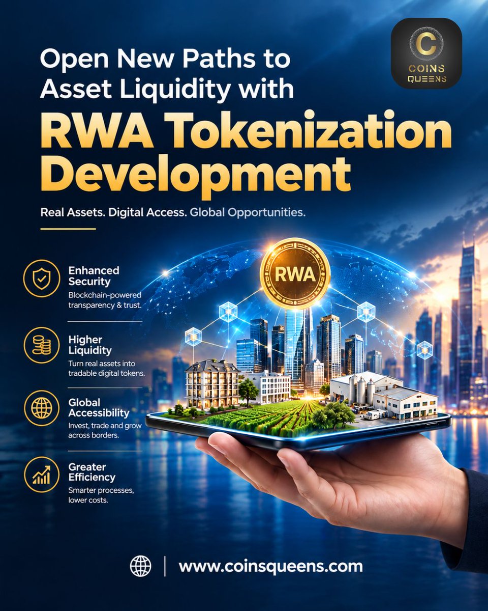 CoinsQueens's tweet photo. RWA Tokenization Development digitizes asset ownership through blockchain networks and ownership workflows, helping businesses manage real world assets digitally.

Visit : https://t.co/bv15xIT1nO

#RWATokenization #TokenizationDevelopment #RWADevelopment  #usa #uk #uae #india https://t.co/wBJDCl64k2
