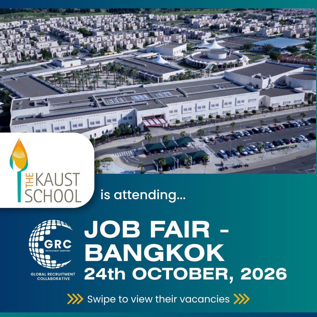 GrcFair's tweet photo. The GRC Bangkok Job Fair is your opportunity to meet the dedicated leadership team at The KAUST School, learn more about their school community, and have meaningful conversations about the opportunities they offer.

https://t.co/kG9DJru76L https://t.co/LrpckUhYjP