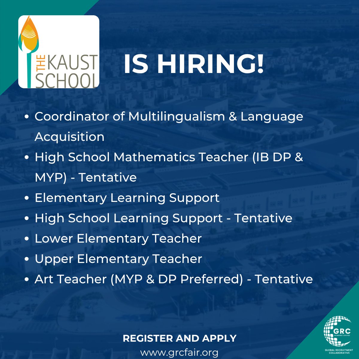 GrcFair's tweet photo. The GRC Bangkok Job Fair is your opportunity to meet the dedicated leadership team at The KAUST School, learn more about their school community, and have meaningful conversations about the opportunities they offer.

https://t.co/kG9DJru76L https://t.co/LrpckUhYjP