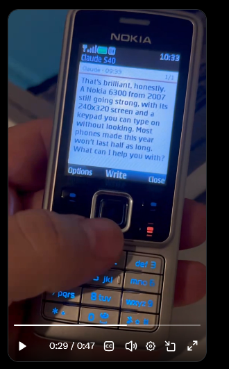Grazen01's tweet photo. A dev runs Claude on a 2007 Nokia 6300
The video has 3.2 million views in just a day!

Lets make this the runner for NOKIA stock on Pumpfun

Check the article attached to see the video:

https://t.co/JCEkmX5oQc https://t.co/AnMRLeWFdS