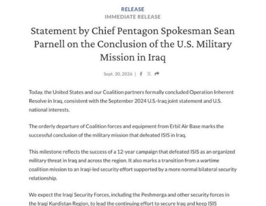 realannapaulina's tweet photo. The US has officially withdrawn from Iraq. 🙏🏼 https://t.co/bX0gcgXGYf