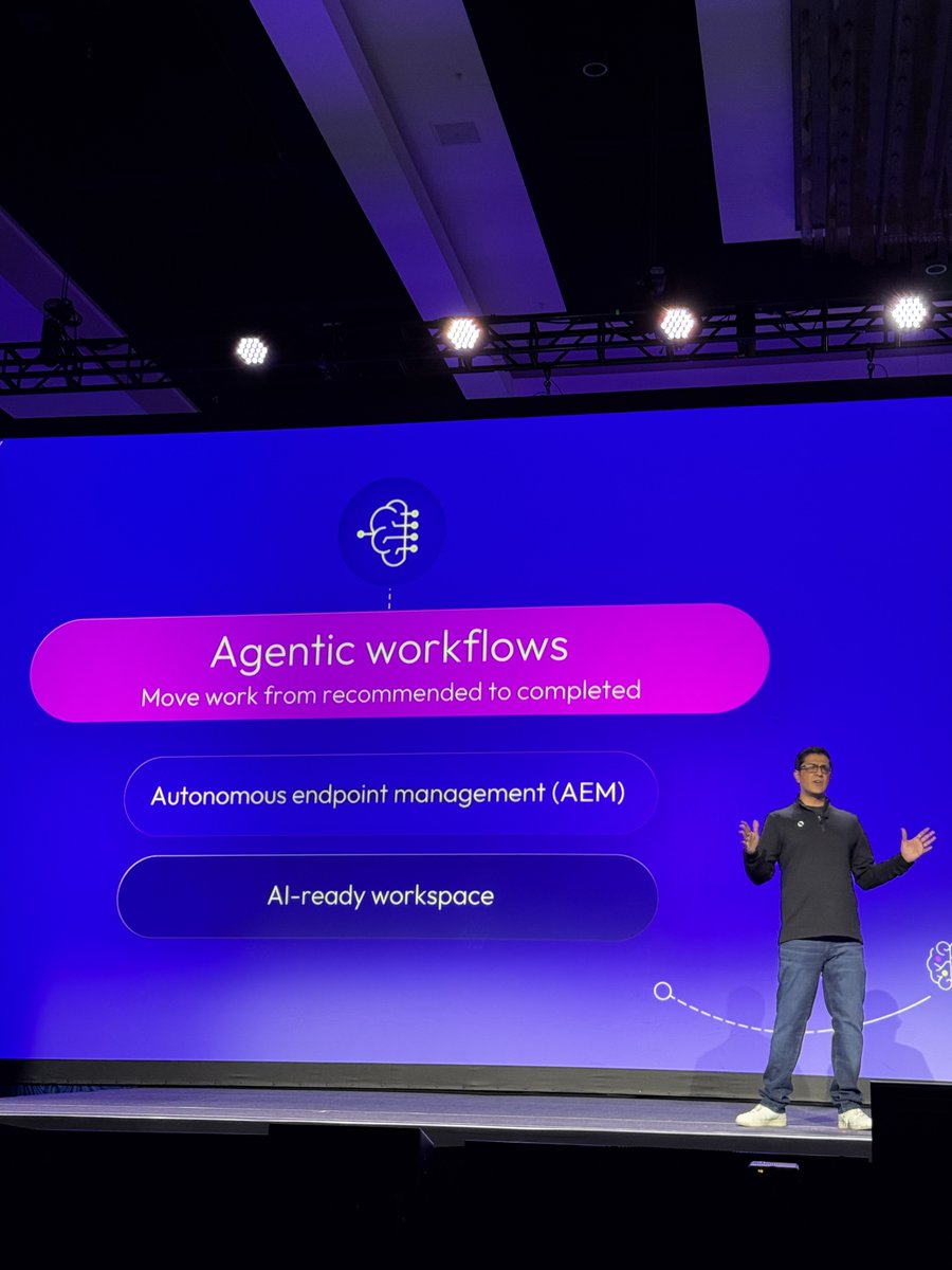 WorkspaceONE's tweet photo. The path to the agentic endpoint starts...now! 

New Workspace ONE UEM capabilities are helping lay the foundation for Autonomous Endpoint Management, enabling IT teams to automate, govern, and scale with confidence.

See the building blocks behind AEM: https://t.co/S71hB5urur https://t.co/k4WbUWVK7f