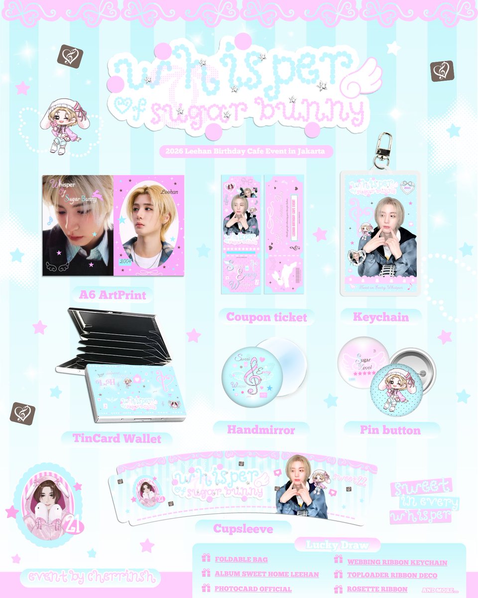cherrinsh's tweet photo. ˖ ݁♬⋆Sweet in Every Whisper.˚𝄞

2026 Leehan Birthday Cafe Event in Jakarta
𝓦hisper Oƒ 𝓢ugar 𝓑unny 🩵🪽

🗓️ Sun, October 25, 2026
📍 Boost Coffee, Tebet, Jakarta Selatan

RSVP open Oct 1, 7PM
https://t.co/FxjGwxQLXG

#WhisperOfSugarBunny #SweetinEveryWhisper https://t.co/8REoMtE9Gt