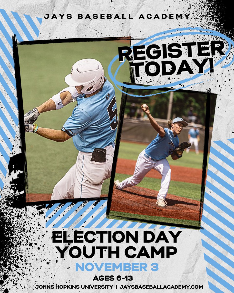 JHUBaseRecruit's tweet photo. 🚨CALLING ALL YOUTH PLAYERS AGES 6-13🚨

Registration is now open for the Jays Baseball Academy Youth Camp!!

Receive instruction from JHU coaching staff and players!

Put the fun in fundamentals!

Secure your spot today:
https://t.co/KKyxiWtq0W https://t.co/2va5xISwMx