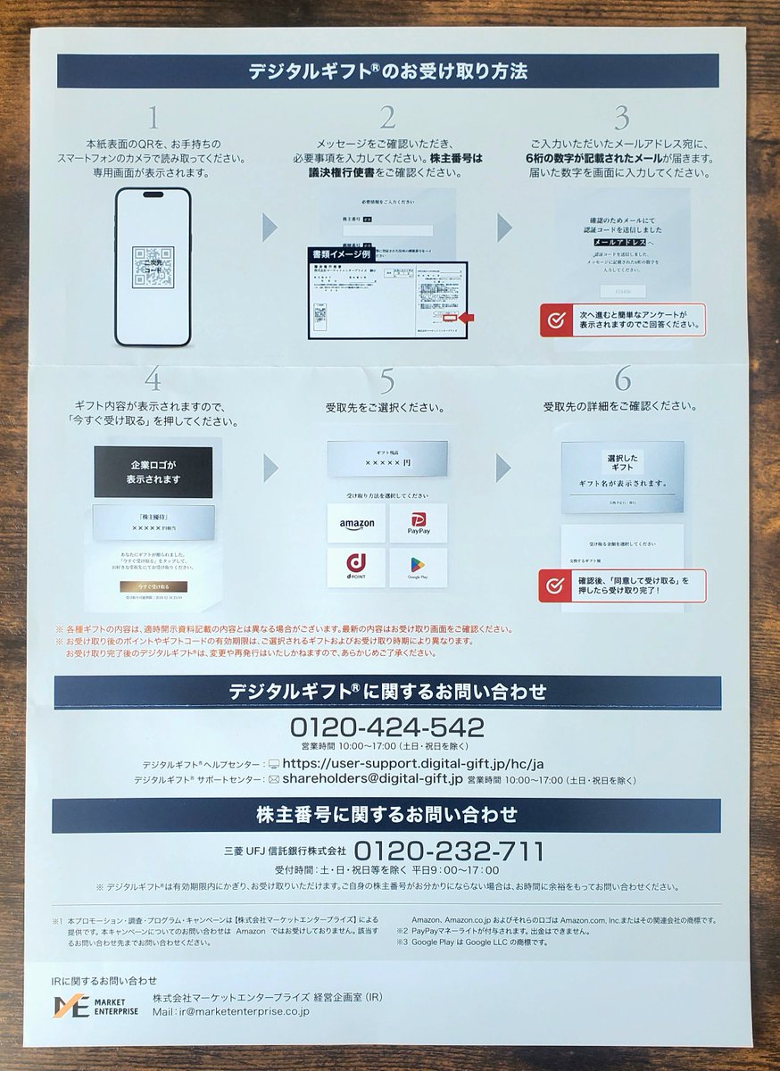 MaasStockLog's tweet photo. マーケットエンタープライズ(3135)から株主優待としてデジタルギフト25000円分を頂きました。色々と受取先を選べて便利な優待。うちはよくAmazonを利用するので、Amazonギフトにすることが多いです😀 https://t.co/72GEh17JTM