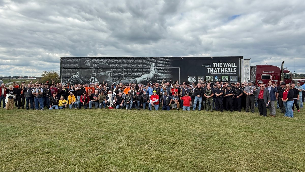 VVMF's tweet photo. Thank you to yesterday's riders for seeing us safely into St. Clairsville, Ohio. The riders started in Wheeling, West Virginia and wound their way through several communities to arrive in St. Clairsville, Ohio.

Thanks to Eric and Kathy Dayton from Dayton Farms for bringing The Wall That Heals into St. Clairsville, Ohio. Our drivers donate their time, fuel, and equipment to haul The Wall That Heals around the country. Thank you, Eric and Kathy!

Visit https://t.co/VP956Z9FOt for more information.