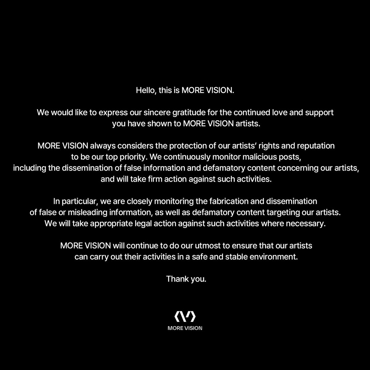 aishaishious's tweet photo. Sexual harassment allegations involving a minor artist should NEVER be tolerated, excused, or swept under the rug. This post is also deeply concerning for its insinuation of sexual conduct involving your CEO and a minor artist under your management.

If you genuinely stand by the values you publicly preach, then this is the moment to prove it. Stop talking about accountability and walk the talk. Address this seriously, transparently, and responsibly. @MOREVISIONKR