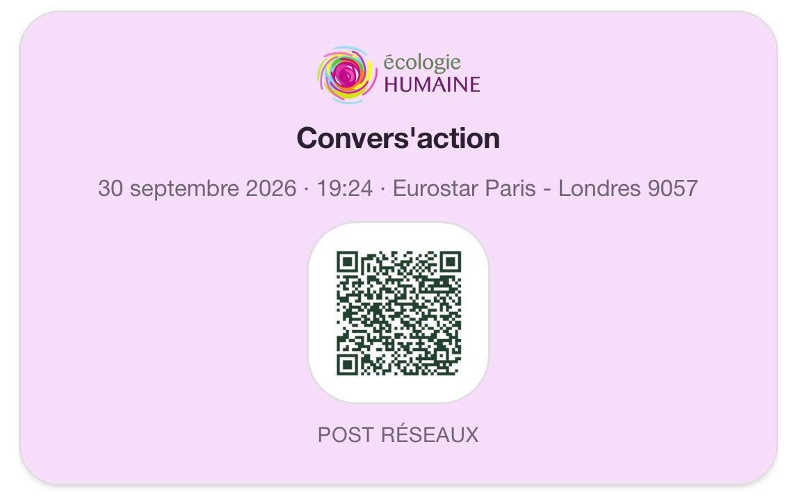 ecohum's tweet photo. C'est ce soir, dans l'Eurostar !

Scannez le QR code pour vous inscrire à la Convers'action organisée par notre super Anim'acteur Alexis Milcent !

Un moment unique, extraordinaire et 
convivial :)) https://t.co/n4pXh7hxbO