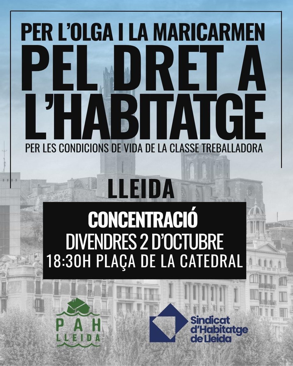 Lleida_SHSC's tweet photo. ‼️Aquest divendres ens mobilitzem pel dret a l'habitatge i per les condicions de vida de la classe treballadora. 
 
Convertim la rabia i frustració en organització. 

Ens trobem aquest divendres a les 18:30!!⬇️⬇️

🔵Lluitem pel dret a l'habitatge! https://t.co/UUklroOSxf