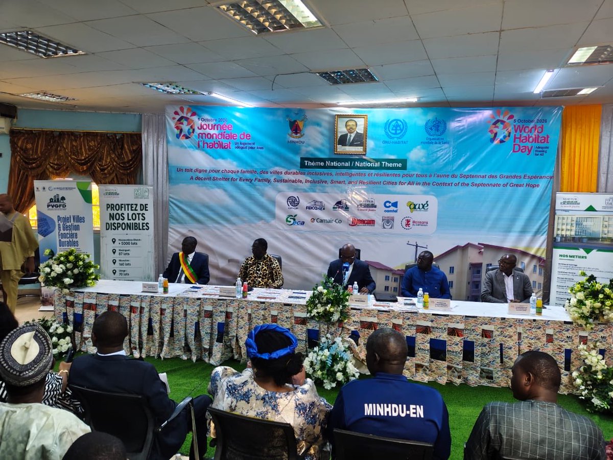 UN_Cameroon's tweet photo. In Maroua, RC @IssaSanogoUN and H.E.  Célestine Ketcha Courtes mark the launch of activities for the 40th #WorldHabitatDay, reaffirming the importance of decent housing for all and sustainable, inclusive, smart and resilient cities. https://t.co/HnXYc47tUd