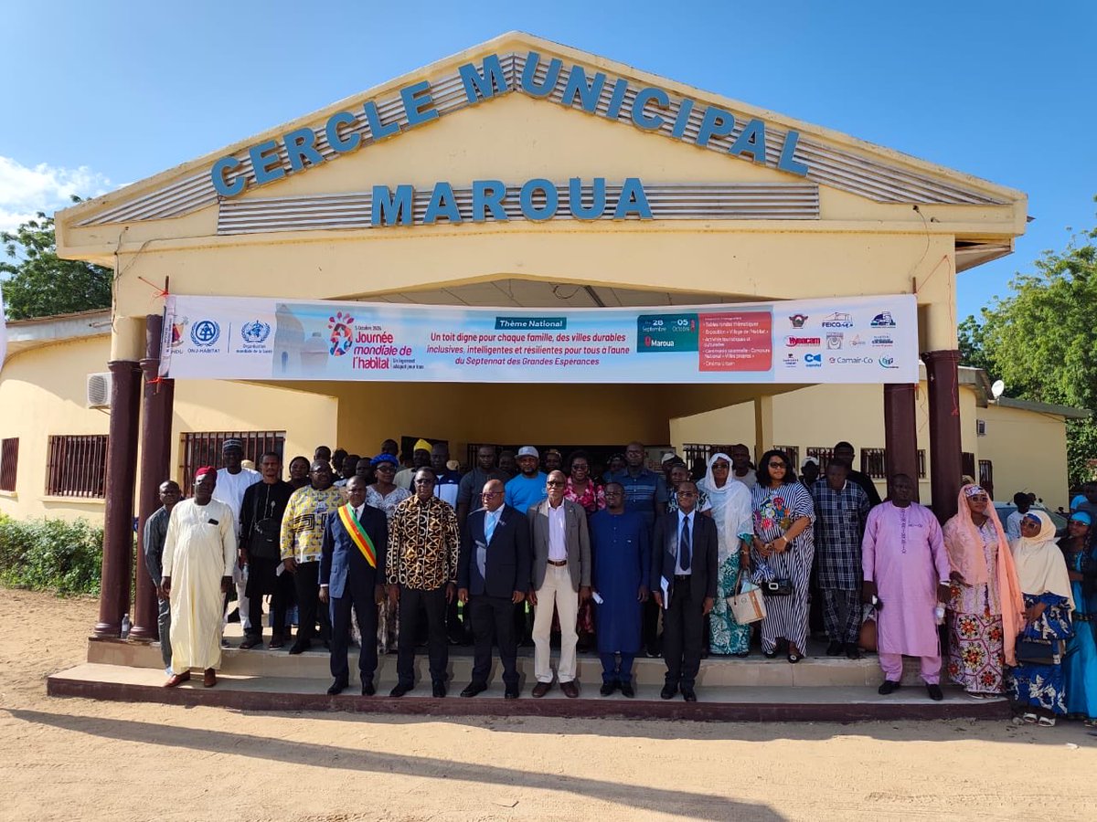 UN_Cameroon's tweet photo. In Maroua, RC @IssaSanogoUN and H.E.  Célestine Ketcha Courtes mark the launch of activities for the 40th #WorldHabitatDay, reaffirming the importance of decent housing for all and sustainable, inclusive, smart and resilient cities. https://t.co/HnXYc47tUd