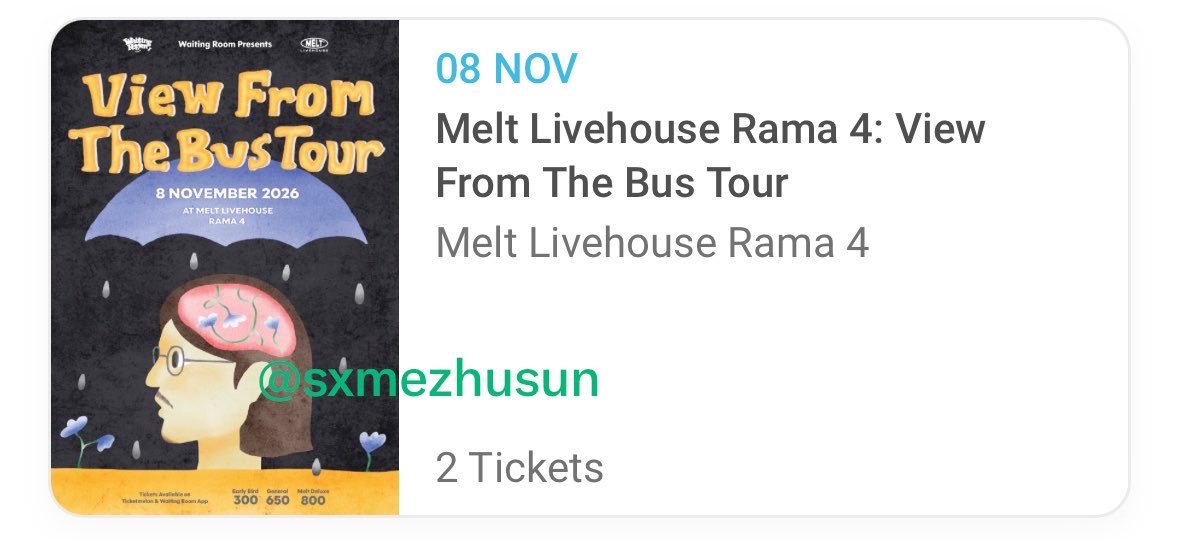 sxmezhusun's tweet photo. ขายบัตร view from the bus tour
วันที่ 8 พฤศจิกายน 2569
📍melt livehouse Rama4
ราคา 300 ฿ — 1 ใบ 🎫
#meltlivehouse #solitudeisbliss #vftbt https://t.co/obD69JLV3I