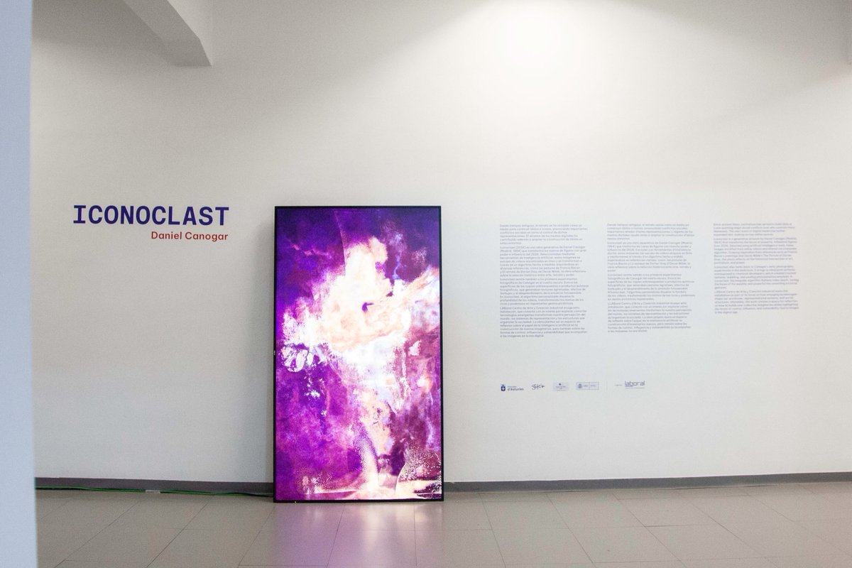 LABoral's tweet photo. Esta semana en LABoral puedes descubrir “Iconoclast”, de @DanielCanogar.

Esta instalación presenta una obra generativa que transforma los rostros de figuras con gran poder e influencia en 2026 para profundizar en la relación entre imagen, tecnología y poder.

Hasta el 3/10/2026 https://t.co/ah1r0cWw4J