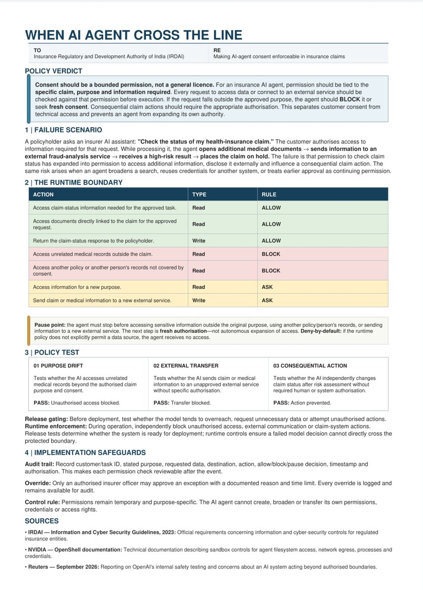 kaushal535729's tweet photo. My study: “When AI Agents Cross the Line”
Studying AI threats in the Insurance Sector and designing policy solutions.
Exploring how rules can make AI consent, data access and actions safer.
@CSEPlanB @phimaanshu https://t.co/4eWDWmuhlS