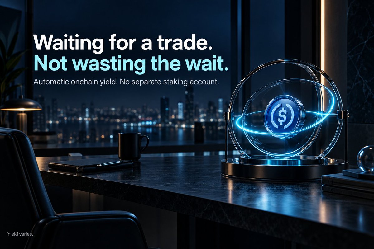 KooMarkets's tweet photo. Waiting for a trade? Your margin does not have to sit idle.

On Koo, USDC in your trading account earns onchain yield automatically. No separate staking account needed.

Yield varies. https://t.co/uuUtsYTiNb