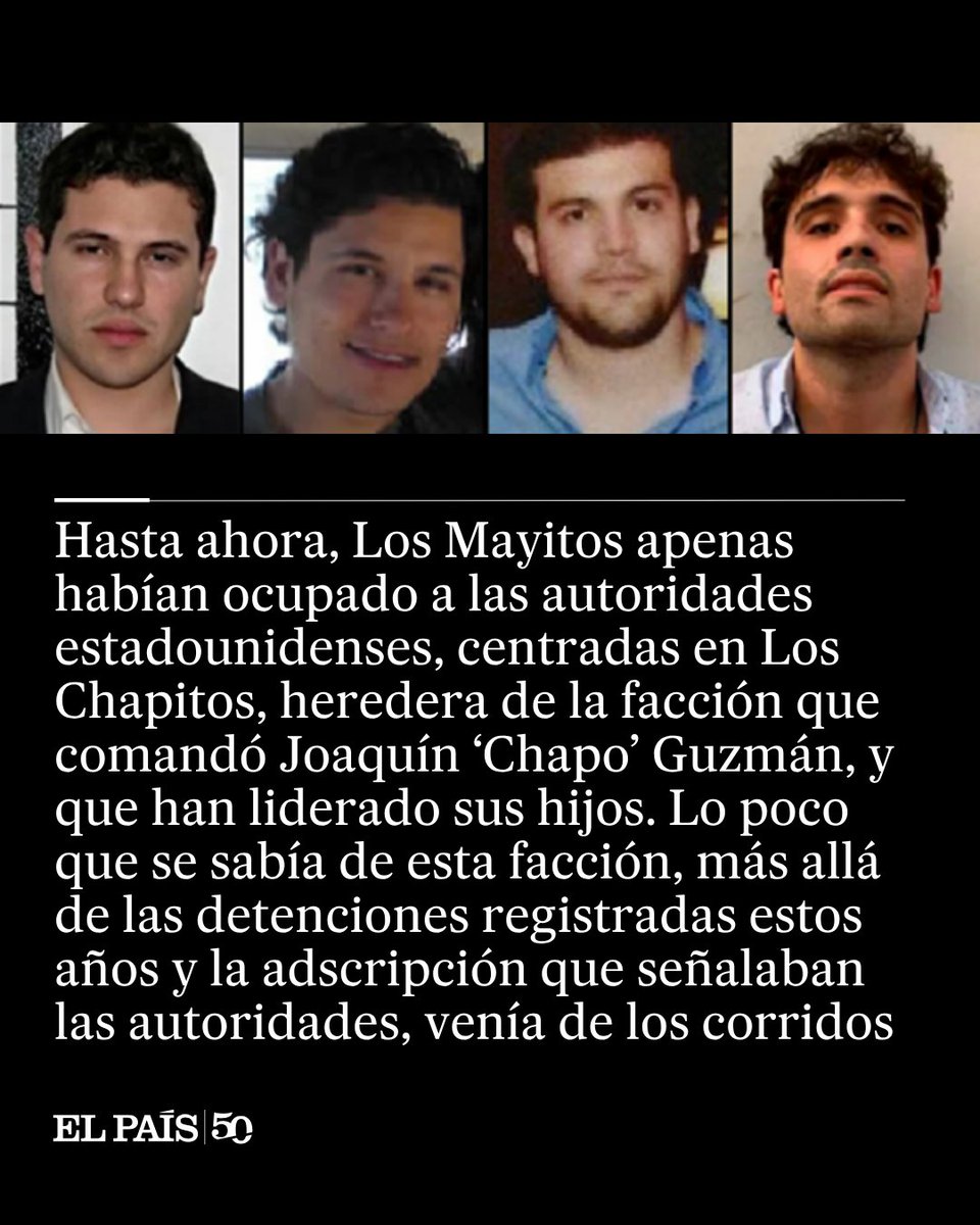 elpaismexico's tweet photo. Hasta ahora, Los Mayitos apenas habían ocupado a las autoridades estadounidenses, centradas en Los Chapitos, heredera de la facción que comandó Joaquín Chapo Guzmán, y que han liderado sus hijos
https://t.co/yc5LkyUOik https://t.co/vEVaa4HkmA