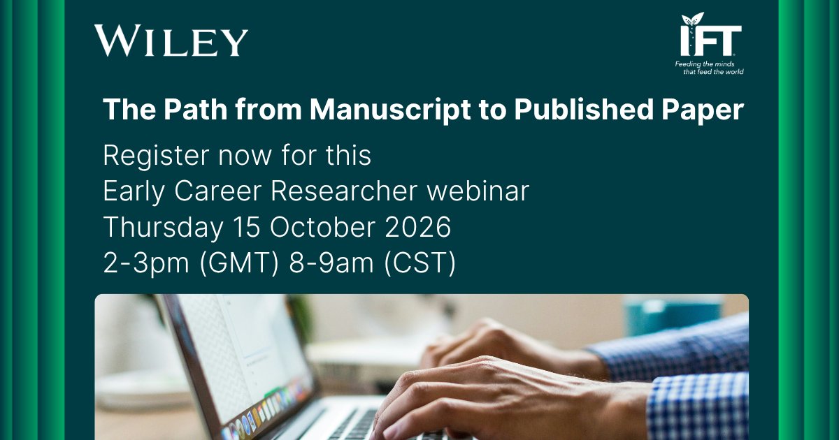 WileyEcology's tweet photo. Hear from journal editors and publishing staff as they guide you through submission, peer review and production, with practical tips to help give your manuscript the best chance of success.

https://t.co/svuLvCYCiT

@IFT #FoodScience #IFTJournals #PublishingWorkshop #ECRWorkshop https://t.co/hgRKFLw44Q